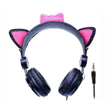 Imagem de Headphone Cat Ear Fone de Ouvido K-Mex Preto e Rosa AR30 - KMEX