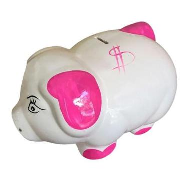 Imagem de Cofre Porquinho Em Cerâmica Decorativo De Moedas Rosa - Retrofenna Dec