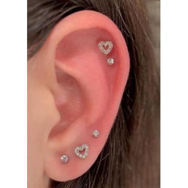 Imagem de Piercing Tragus Orelha Coração Vazado Pedra Zircônia - RaraSteel Pierc