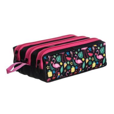 Imagem de Estojo Infantil De Lápis 3 Repartições Personagem Desenho Flamingo - F