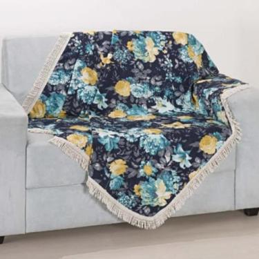 Imagem de Manta Xale Para Sofá Sala Casa Luxo - Gabi Flor, Flor Azul