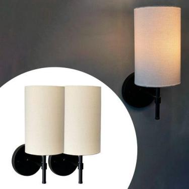 Imagem de Kit 2 Arandela Em Aluminio Com Cupula Tecido Algodao Soquete E27 Tensa