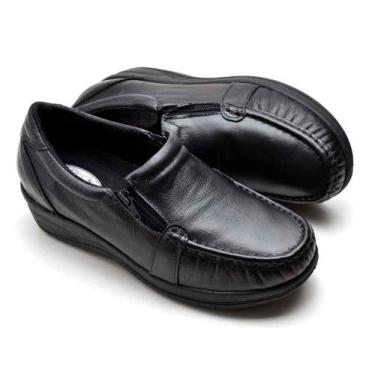 Imagem de Sapato Mocassim Feminino Sapatênis Couro Ortopédico Alta Absorção Enfe