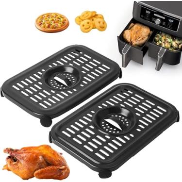 Imagem de Frigideira Air Fryer Grill para Ninja Foodi DZ201 8QT DualZone Air Fryers, Substituição Air Fryer Placa Crisper Plate Grill Plate Acessórios com amortecedores de borracha, lavável na lava-louças