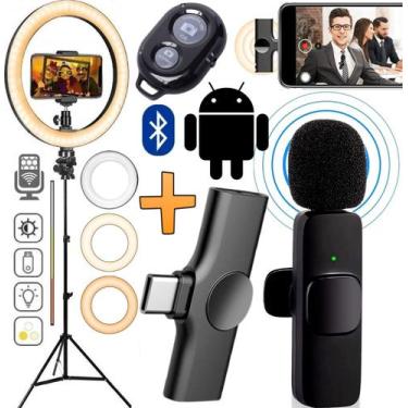 Imagem de Kit Youtuber Tripé Suporte Celular Microfone Lapela Sem Fio Tipo C And