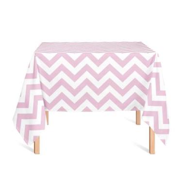Imagem de Toalha de Mesa Quadrada em Tecido Jacquard Estampado Chevron Rosa Bebê