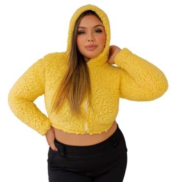 Imagem de Jaqueta feminina teddy com capuz e zíper casaquinho curto sherpa pelúc