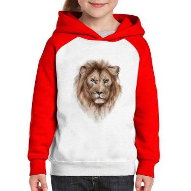 Imagem de Moletom Infantil Leão Watercolor - Foca na Moda, Branco, Vermelho, 2