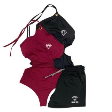 Imagem de Kit Body Maiô Com Bojo + Short Suplex - Gringas Model, Bordô, UNICO