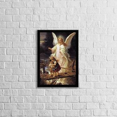 Imagem de Quadro Decorativo Anjo da Guarda Vintage 33x24cm - com vidro - Quadros