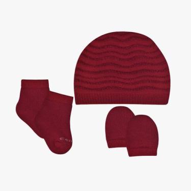 Imagem de Kit Maternidade Bebê Recém-nascido Touca,Luva,meia Papilloo, Vermelho