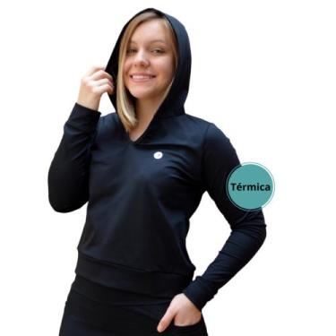 Imagem de Blusa Térmica Feminina Fitness Manga Longa Peluciada Capuz Quentinha I