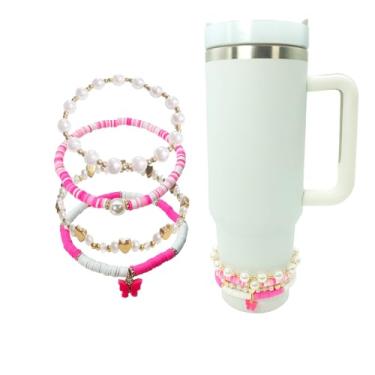Imagem de RENUIS Pulseiras para acessórios Stanley Cup, 4 peças de pingentes para Stanley 850 g e copo de 1,134 g com alça, pingentes delicados para decorações Stanley (rosa vermelha)