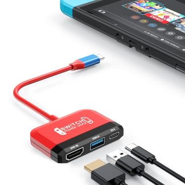 Imagem de RREAKA Switch Dock para Nintendo Switch OLED, adaptador de TV 3 em 1 com HDMI 4K, porta USB 3.0, carregamento tipo C 100W, estação de ancoragem portátil para viagem, para Samsung Dex S24, MacBook