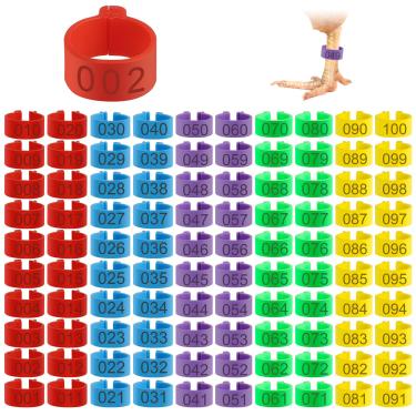 Imagem de DAJISI 100 peças de anéis de perna de frango de 16 mm com 5 cores numeradas de identificação de galinha, faixas de perna de aves de capoeira, anéis de perna de clipe para pintinhos, patos, bantam,