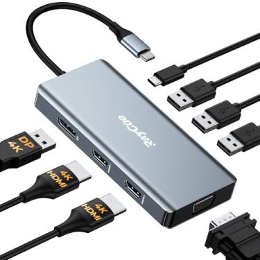 Imagem de Estação de ancoragem USB C, adaptador de monitor duplo, estação de ancoragem para laptop, 3 monitores, tela quádrupla, hub USB C, dongle para HDMI 4K + DP + VGA