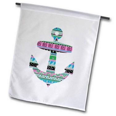 Imagem de 3dRose fl_112833_1 Bandeira de jardim com estampa tribal azul âncora em fundo de bolinhas, 30,48 x 45,72 cm