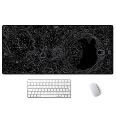 Imagem de SSOIU Mouse pad estendido mapa topográfico da lua, mouse pad para jogos 2GG, tapete grande para teclado de computador laptop com base antiderrapante costurada borda para escritório de jogos, 90 x 40 cm