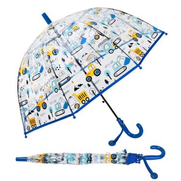 Imagem de Decalsweet Guarda-chuva infantil bolha transparente com abertura de segurança guarda-chuva leve para meninos, veículos de construção