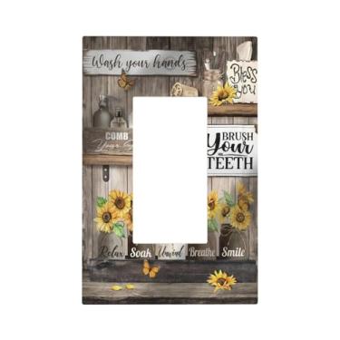 Imagem de HIZUWKY Country Rústico Girassol Banheiro 1 Gang Single Rocker Light Switch Cover Electric Farmhouse Placa Decorativa Placa Frontal Elétrica para Quarto Cozinha