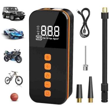 Imagem de HFLYJPYW Compressor de ar portátil sem fio, bomba de ar elétrica para pneus de carro, bomba de pneu de 150 PSI com luzes LED de emergência digitais, medidor de pressão para carro, motor, bicicleta,