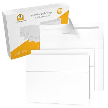 Imagem de Envelopes pequenos brancos RSVP 55 3 x 5 - A1 - para cartões de resposta de casamento, chás de bebê, notas de agradecimento, fotos e quaisquer inserções de 7,6 cm x 12,7 cm - com descasque, pressione e selagem automática - aba quadrada