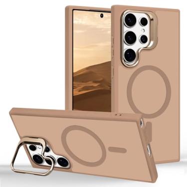 Imagem de Tcaraersing Capa ultra magnética para Samsung Galaxy S24 com suporte [compatível com MagSafe] Suporte de anel de câmera embutido Stash Kickstand Slim Matte Anti-impressão digital, dourado translúcido