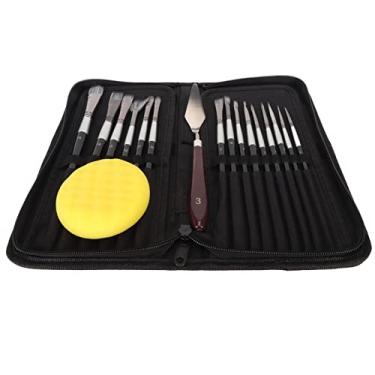 Imagem de Conjunto de pincéis de 15 peças Vomeko, com faca de paleta e esponja e estojo de transporte, conjunto de pincéis de aquarela com pinceladas elegantes, para pintura em acrílico,