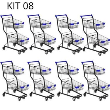 Imagem de Kit 08 Carrinhos de compras Supermercado Lojas Reforçado 90L - AMAPÁ