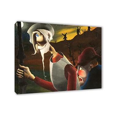 Imagem de Félix Labisse Impressões em tela e pôster-Famous Painting abstract Wall Art - 'Don Quixote in the Moonlight' Reproduções em tela - quadros emoldurados em madeira e prontos para pendurar para decoração