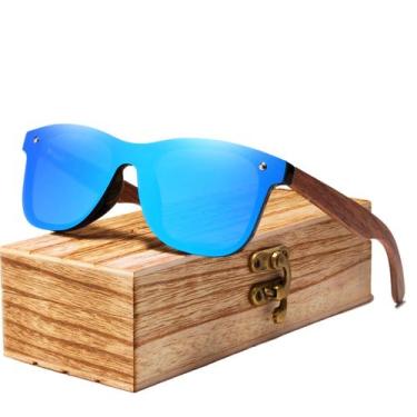 Imagem de Óculos artesanal madeira natural Kingseven proteção uv400 , Azul