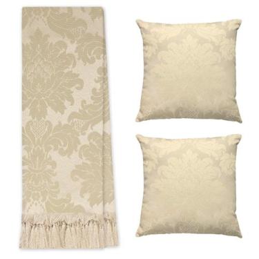 Imagem de Kit Manta Xale para Sofá e Cama Jaquard com 2 Capas de almofadas - MUM
