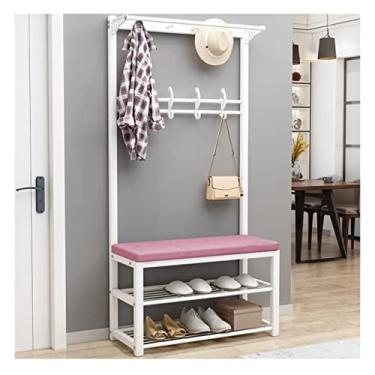 Imagem de Árvore de entrada 4 em 1 com banco de sapatos, cabide com 12 ganchos e 2 varões para pendurar, com banco e armazenamento de sapatos, moldura de metal 60/80/100 cm