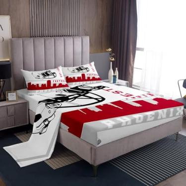 Imagem de Erosebridal Jogo de lençol solteiro de futebol americano, cidade, futebol americano, vermelho, cinza, fãs de futebol de rúgbi, decoração de quarto de jogos, bola esportiva, lençol com elástico (Fênix)