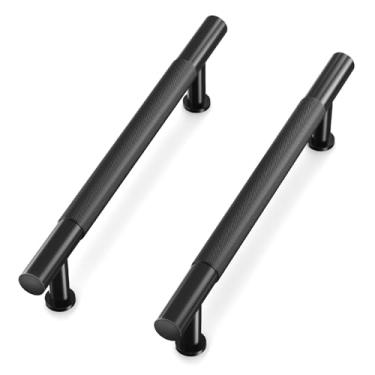 Imagem de TRIPLE RABBIT Pacote com 10 puxadores de armário serrilhados de 128 mm de 128 mm com acabamento em óxido preto Puxador de gaveta serrilhado com padrão de diamante 16,6 polegadas (centros de orifício