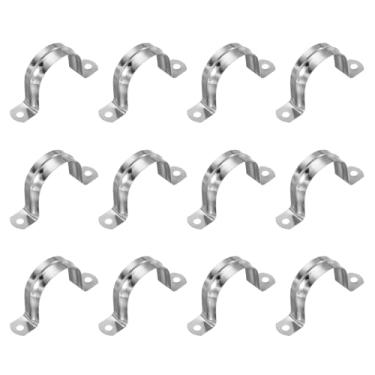 Imagem de PATIKIL 1-7/9" (45 mm) Correia de tubulação rígida, 12 peças braçadeira de conduíte de aço inoxidável 304 2 furos U suporte braçadeira de tubo cinta de tubo para fixação de fio de cabo de tubulação