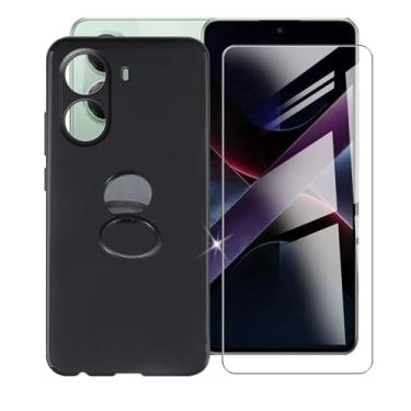 Imagem de AQGGIIXY Capa para Xiaomi Poco X7 Pro, com [1 x película protetora de vidro temperado], capa macia à prova de choque, [suporte de anel de rotação de 360°] Capa para Xiaomi Poco X7 Pro (6,7 polegadas)