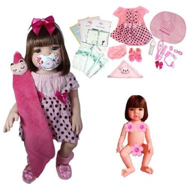 Imagem de Bebe Reborn Silicone Menina Pode Dar Banho + Bolsa + Pelúcia - Mamãe R