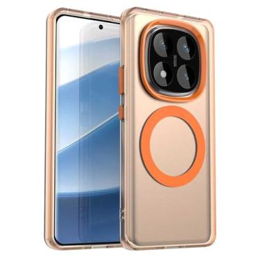 Imagem de Pzwoxukhov Capa compatível com Redmi Note 14 Pro 5G, suporta carregamento sem fio, capa magnética à prova de choque, compatível com Xiaomi Poco X7 5G capa laranja