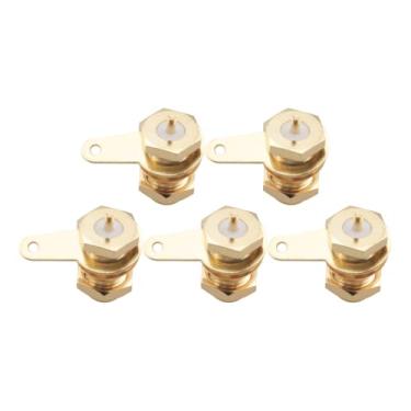 Imagem de WELWIK Conector de montagem em painel coaxial SMA fêmea 5 peças com porca de anteparo e terminais de copo de solda adaptador RF coaxial dourado aplicações estação base antena instrumento de