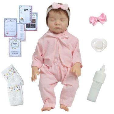 Imagem de Bebê Reborn Menina Dormindo Cabelo Implantado Fio a Fio - Cegonha Rebo