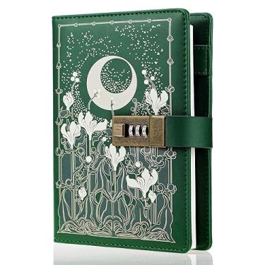 Imagem de Mazeran Diário com cadeado floral, capa dura de couro vintage | Respiração da noite | Diário de caderno, 224 páginas forradas, combinação de senha, planejador pessoal, presente para mulheres e meninas