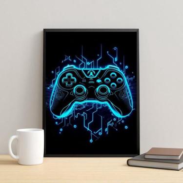 Imagem de Quadro Decorativo Gamer Azul Neon 45X34Cm - Com Vidro
