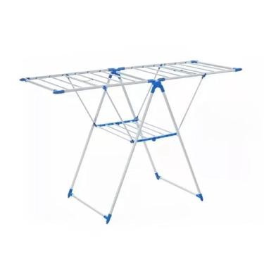 Imagem de Varal De Chão 3 Andares Dobrável Retrátil Aço 4 Rodas Portátil para Roupas Varal de Roupa Resistente e Prático(Azul XL3984)