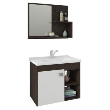 Imagem de Gabinete de Banheiro com Cuba e Espelheira Lotus 55cm Cafe/Branco - MG