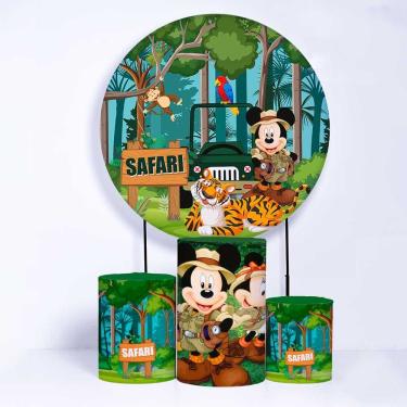 Imagem de Kit Painel de Festa Redondo de 1,30m e Trio de Cilindros Mickey Mouse - Fera Print