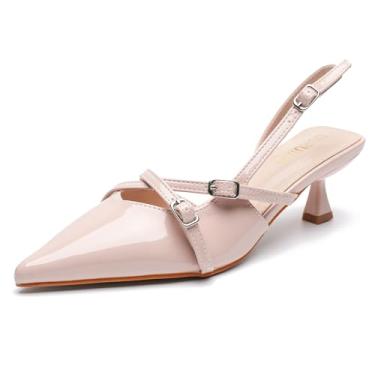 Imagem de Sandálias femininas de salto fino e salto gatinho com tiras cruzadas, sapatos de festa e casamento, Nude PU, 36