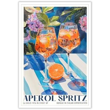 Imagem de Moderno Aperols Spritz arte de parede retrô italiano viagem coquetel pôster em tela Itália moderno vintage verão coquetéis bebidas pintura para bar carrinho cozinha decoração de parede 30 x 40 cm sem
