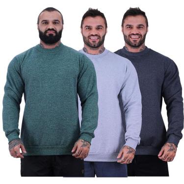 Imagem de Kit 3 Blusa Frio Moletom Basic MXD Conceito Sem Capuz e Bolso Lisas-Masculino