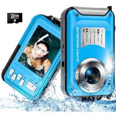Imagem de Câmera subaquática 4K de 3 m, foco automático, 56 MP, câmera compacta com zoom digital de 16x, câmera digital subaquática infantil para mergulho com cartão de 32 GB